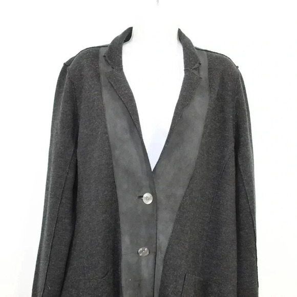 Eileen Fisher gray Merino wool with leather accent duster sweater size large - Picture 7 of 16